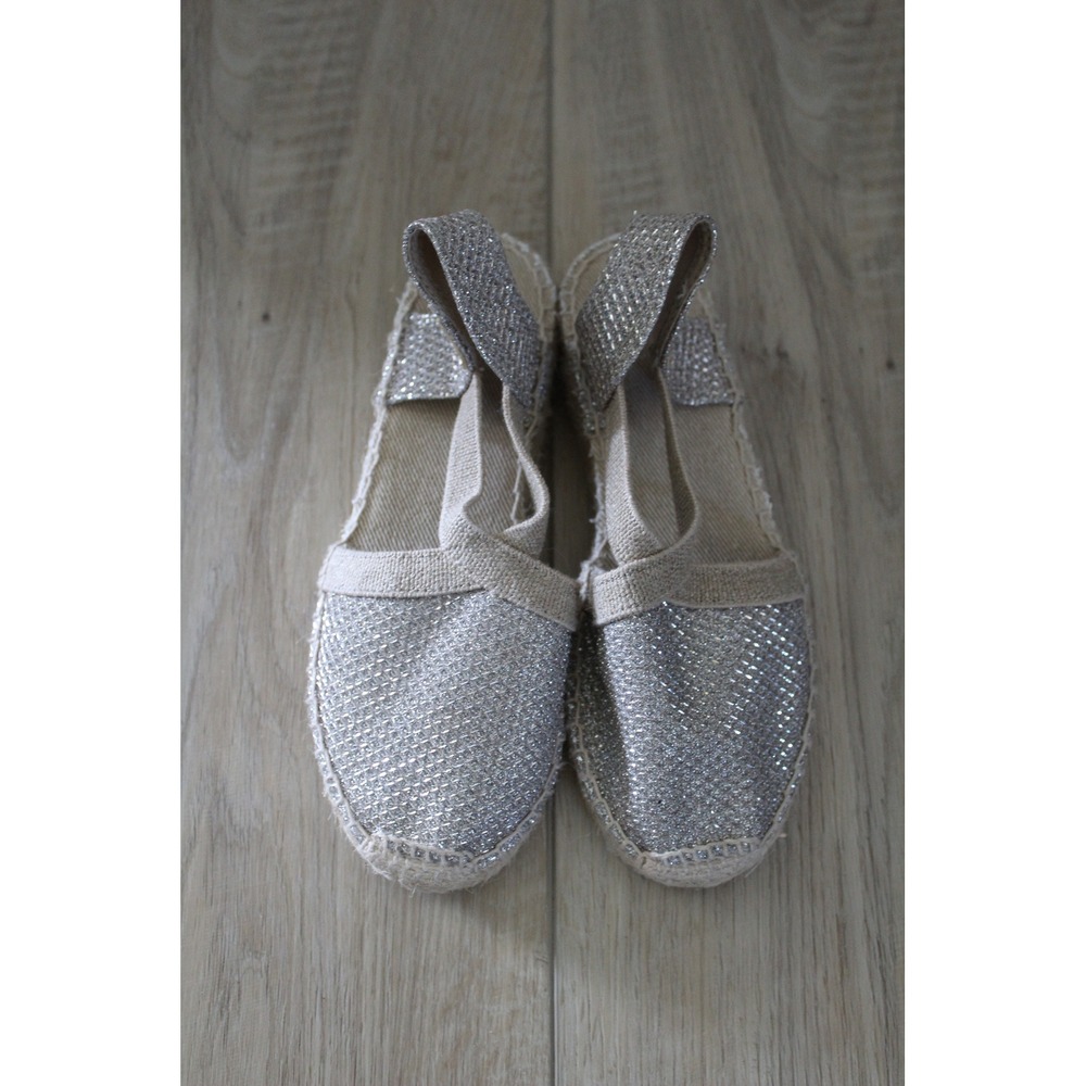 Toni Pons Kids Silver Glitter Espadrille Slingback Sandals Spain Size 33 NWOT